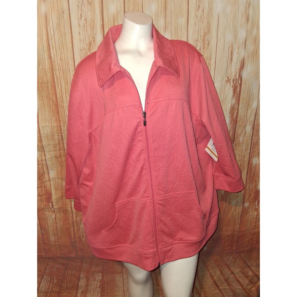 NWT Breckenridge Pink 3/4 Sleeve Zip Up Jacket Sz 3X